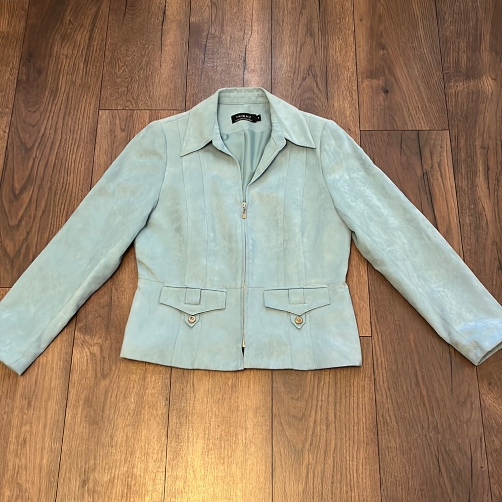Tribal blue suede blazer or suit jacket zip front size 6